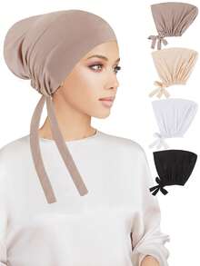 4 Pcs Women Hijab Undercap, Islamic Muslim Under Hijab Cap Inner Under Scarf Hat Turban With Tie Back Closure - Turban Hat - View 8