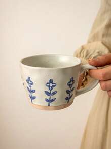 1 Stück/2 Stücke blaue Blumen Kaffeetasse, künstlerischer INS Stil Latte Art handbemaltes Blumen Design, hochwertige Keramik Trinkbecher für Café, Restaurant, Zuhause, Rückkehr zur Schule, Geschenk, Kaffee Ecke