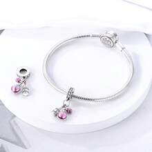 1 Pc Sliver Color Exquisite Pink Enamel Zirconia Lady Rose Camellia Perfume Lipstick Eye Shadow Makeup Brush Skirt High Heels Shoes Bag Straight Nail Polish Hair Dryer Charm Fit Original Bracelet Necklace Pendant Beads For Diy Jewelry Making Women Girl Birthday Jewelry Gift - Silver - View 7