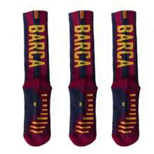 3 Pairs Barcelona Red Men's Professional Football Socks, Anti-Slip Training Socks With Terry Fabric Bottom, Mid-Calf Sports Socks