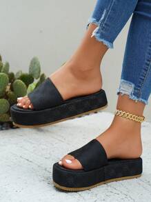 Sandalias de plataforma casuales para mujeres, nuevas sandalias de verano de cuña con estampado floral retro, de punta abierta y correa, versátiles para la playa y los viajes