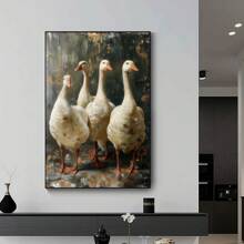 1 pièce Peinture à l'huile de style abstrait rétro classique moderne avec thème animalier - Oie blanche Impression sur canevas, Œuvre d'art murale moderne, Décoration murale classique moderne, Convient pour la décoration de bureau, couloir, chambre à coucher, bar, salon, décoration murale, décoration d'intérieur et décoration de pièce. Un cadeau de décoration d'intérieur idéal, dans un style sombre et académique, adapté à la période de la Renaissance