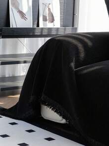 1pc Modern Soft Tassel Sofa Cover, Machine Washable, Pet Friendly, Black Sofa Throw Blanket, Dust-Proof Furniture Slipcover, Suitable For Armchair, Sectional Sofa, Home And Office Decor - Black - View 8