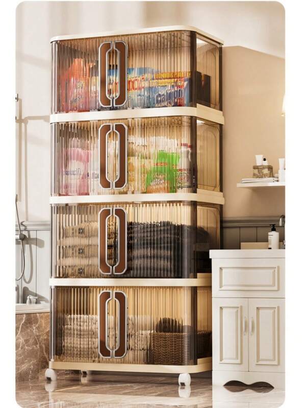 1pc Household Foldable Storage Cabinet, High Capacity Double-Door Bedroom Clothes & Toy Organizer, Multi-Layer Storage Box, No Installation Required