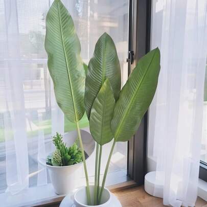 Hoja de plátano artificial de tacto real, planta verde simulada para decorar el hogar, oficina, salón de exposiciones y centros comerciales