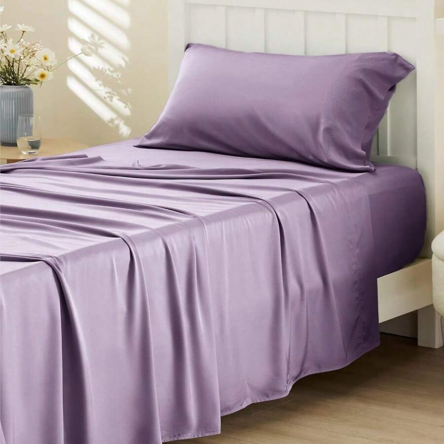 Bedsure Queen Sheet Set, Cooling Sheets For Queen Size Bed Set, Rayon Derived From Bamboo, Breathable & Soft Deep Pocket Up To 16 Inches, Hotel Luxury Silky Bedding, Bedsheet & Pillowcases, Dark Grey - 17 - 紫丁香 - 查看 1