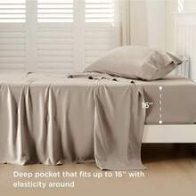 Bedsure Queen Sheet Set, Cooling Sheets For Queen Size Bed Set, Rayon Derived From Bamboo, Breathable & Soft Deep Pocket Up To 16 Inches, Hotel Luxury Silky Bedding, Bedsheet & Pillowcases, Dark Grey - 17 - 純灰褐色 - 查看 3