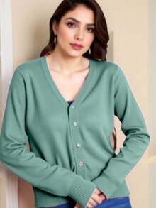 TRICOZHU COAT Cardigan Women's Cardigan Knitted Sweater Cold Weather Buttons Women's Winter Cardigan PLAIN - 薄荷綠 - 查看 2