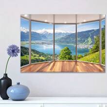 1pc 3D Natural Lake Scenery Fake Window Wall Sticker, Snowy Mountain Lake And Stream Outdoor View Wall Decal For Living Room, Bedroom, Dining Room, Removable And Reusable Wall Art, 29.53 Inch * 19.69 Inch Room Decor Home Decor Stickers Wall Decor Wall Stickers