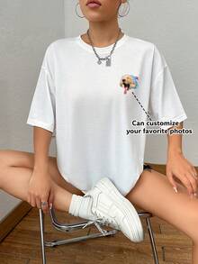 客製化女款T恤，可添加文字與照片正反面印花，個性化男款街頭風運動T恤 - 白色 - 查看 5