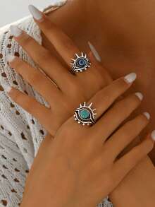 1pc Moonstone Nepalese Handmade Punk Niche Design High-End Retro Distressed Ring For Women - Antique Silver - View 2