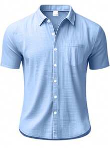 Hawaiian Style Linen Loose Casual Henley Collar Short Sleeve Shirt