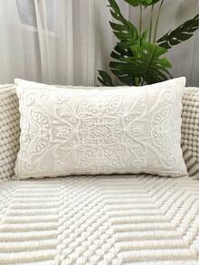 Cirelle 1pc Floral & Butterfly Embroidered Cushion Cover Without Filler, Modern Canvas Throw Pillow Cover, For Sofa, Living Room - Beige - View 5