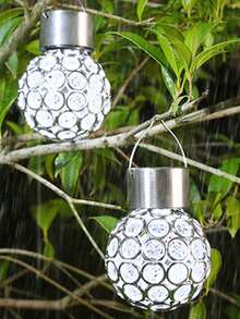 1 pieza Luz colgante solar, lámpara de bola de color LED con sensor de movimiento para exteriores, iluminación de paisaje para jardín de césped con hierba hueca