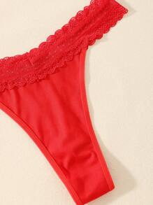 3 Stücke einfarbige, bequeme minimalistische - romantisch französische - ländlich süße - süße Unterhosen aus Gewebe mit Spitzenbesatz für Frauen, Frühling/Sommer/Herbst/Winter