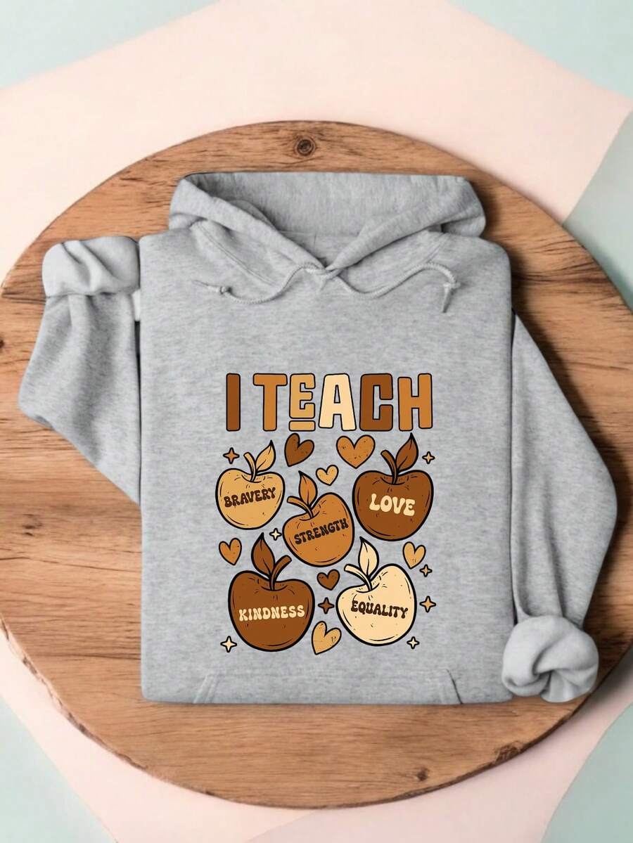 I Teach Love Bravery Equality Strength Kindness Hoodie, Black Teacherr Gift Hoodies, Kindergarten Teacher, Teaching, Teacher Appreciation Gift, Teacher Life. MA-144H - Xám - Xem 1