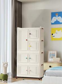 Dopamine Kids Storage Cabinet With Wardrobe - Portable Folding Clothes Organizer On Wheels, Multi-Functional Storage Rack For Books, Snacks And Bathroom Items