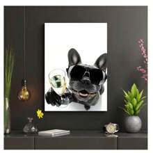 1pc Frameless Modern Simple Black And White Fashionable Dog Canvas Posters Vintage High-Definition Printing Wall Arts Suitable For Living Room, Bedroom, Dormitory, Study, Dining Room, Bar Wall Decoration, Home Decoration ,Wall Art With Frame