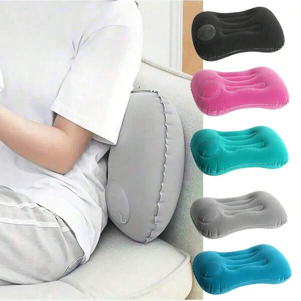 1 pieza Almohada hinchable con bomba manual, almohada de viaje, almohada plegable multifuncional portátil, adecuada para el hogar, viajes, trabajo, camping