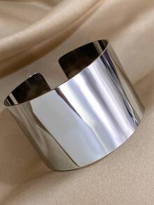 1 件简约宽纯色袖口手链女士不锈钢手链日常派对珠宝礼物母亲节夏季 - 彩色 - 查看 6