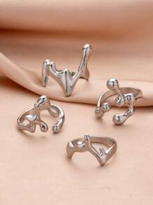 Set de 4 anillos geométricos apilables con diseño de gota de agua, para uso diario, fiestas y regalos para mujeres