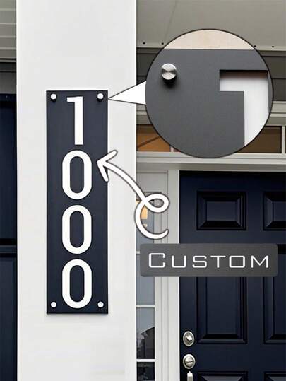 1 pieza Placa de números de casa personalizable de acrílico de doble capa con relieve 3D, estilo moderno - Señal de dirección para exteriores, material duradero, diseño elegante, montaje en superficie, sin necesidad de alimentación eléctrica, decoración del hogar