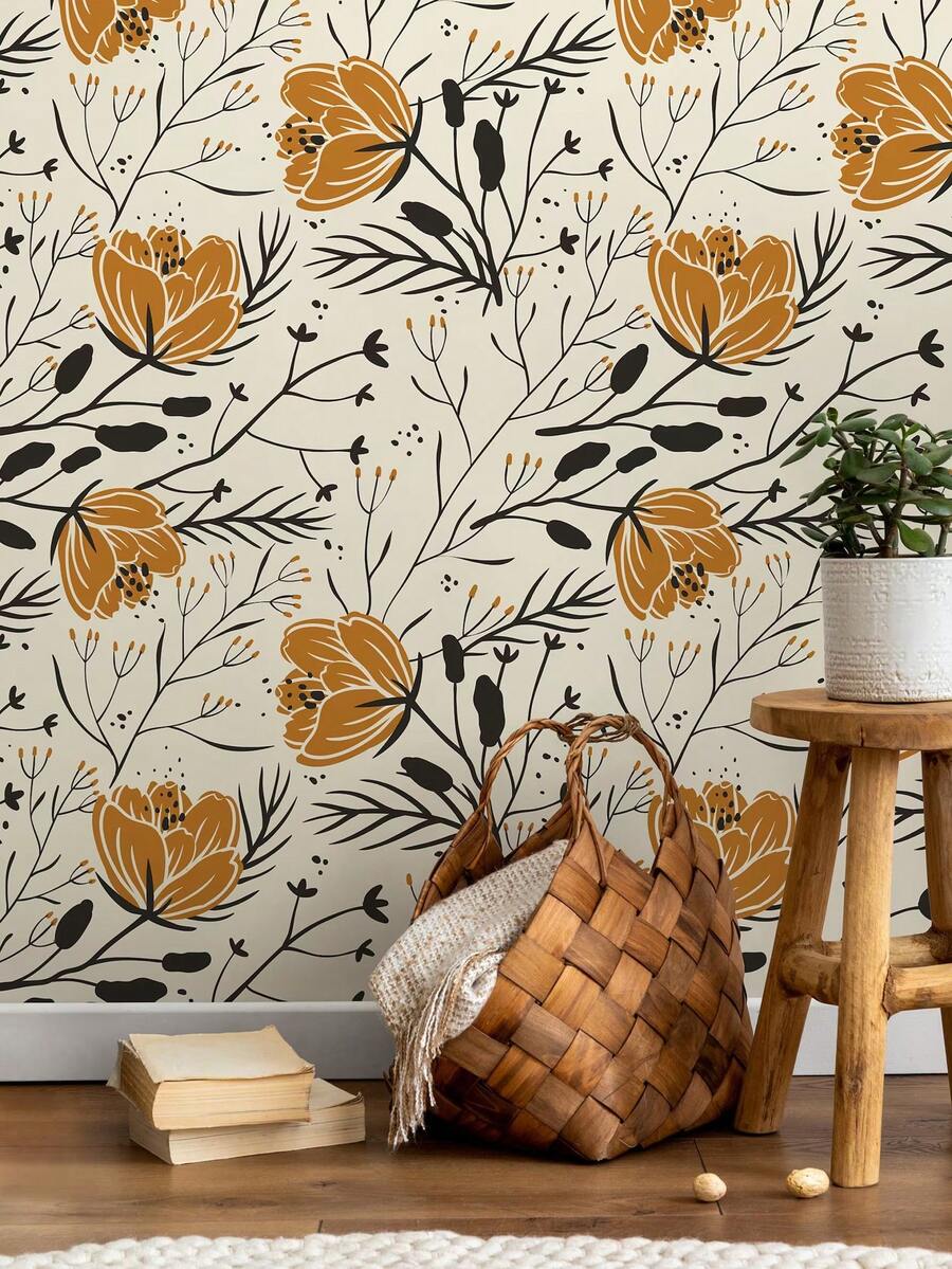 Giấy dán tường phong cách Bohemian hoa lá, kích thước 17,7in*6,5/9,8ft, có thể bóc dán, giấy dán tường trang trí nhà cửa, decal trang trí phòng hình cây xanh, tranh dán tường có thể tháo rời.