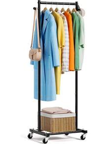 MISSLO Small Clothes Racks For Hanging Clothes Clothing Rack With Wheels 60" Heavy Duty Garment Rack Portable Rolling Wardrobe Rack For Small Space, Black - Black - View 1