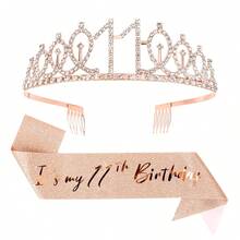 2 cái/bộ 10th 11th 13th 15th 18th 25th Vàng hồng Sinh nhật Nữ hoàng Sash với Pin, Vương miện Rhinestone ngọt ngào, Quà tặng sinh nhật Trang trí Phụ nữ - bộ đồ 18 tuổi - Xem 17