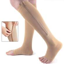 1 Pair Breathable Compression Socks With Side Zipper, Unisex, Breathable Open Toe Leg Support Elastic Long Socks - Multicolor - View 4