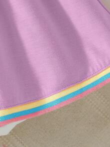 2pcs Young Girl Set, Cute Embroidered Collar Blouse + Casual Patchwork Skirt - Purple - View 7