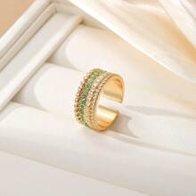 1pc Fashionable Crystal Embellished Open Ring