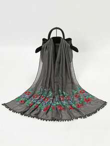 1pc Lightweight Knit Embroidered Summer Scarf - Multicolor - View 7