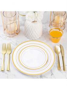 40pcs Golden Edge Dessert Plates, Suitable For Parties, Holidays, Weddings And Birthdays