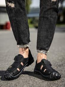 Men's Handmade Sewn Beach Sandals, Fashionable Closed Toe Casual Slippers, Summer