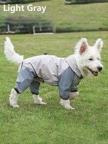 1 件宠物雨衣，狗狗四季通用雨衣，宠物连帽连体衣，狗狗防水衣服 - 灰色 - 查看 14