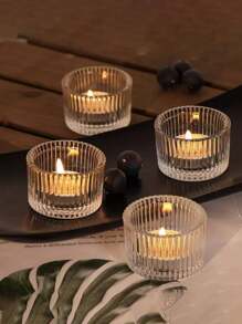 1PC/3pcs/4pcs Vertical Artificial Transparent Glass Four Season Universal Candle Holder Decoration, White Aromatherapy Candle Cup, Suitable For Outdoor Courtyard Decoration, Office Desktop Decoration, Aromatherapy Candle Cup, Room Atmosphere, Wedding, Family Gathering, Party, Confession And Dining Table Decoration, Family Candlelight Dinner Props, And Romantic Atmosphere Decoration All Year Round