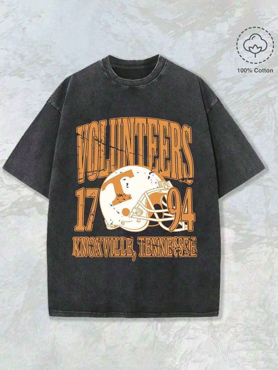 Tennessee Volunteers Citrus Bowl 2024 Football Graphic Washed T Shirt 230g, Men's Casual Cotton T-Shirt– Soft And Comfortable, Perfect For Everyday Wear And Outdoor Activities – Elevate Your Style With Effortless Fashion - màu đen - Xem 1
