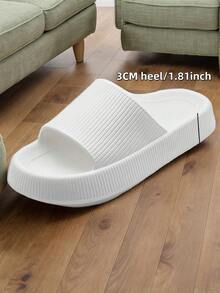 秋冬厚底条纹一脚蹬拖鞋，纯色圆头休闲简约室内外防滑防臭 EVA 男女通用凉鞋 [建议订购大一码，穿着更舒适]