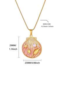 Colar com pingente de concha esmaltada colorida para mulheres, colar requintado de pérolas artificiais com concha de estrela do mar e caranguejo, acessórios de moda para férias de verão na praia, presente para ela