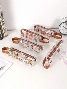 1 Cute Animal Pattern Transparent Stationery Bag, Portable Learning Stationery Large-Capacity Storage Bag, Fashion Stationery Gifts, Exquisite Gifts For Classmates - Multicolor - View 4