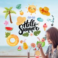 1pc Summer English Beach Party Fruit Print Static Sticker Room Decor Home Decor Stickers Wall Decor
