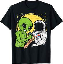 Astronaut Inking Alien Funny Space Galaxy Tattoo Men Women T-Shirt Gift For Boyfriend Luxury Gift For Her - Black - View 1