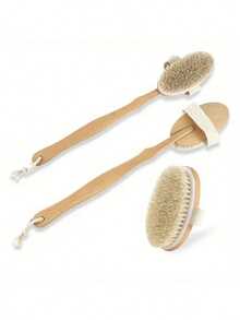 1 szt. Wysokiej jakości długa rączka drewniana szczotka prysznicowa, szczotka do kąpieli, naturalne włosie, wyjmowana do masażu pleców i złuszczania, idealna do złuszczania suchej skóry i masażu ciała, wyjmowana konstrukcja, ergonomiczna konstrukcja, gładka i promienna skóra, bez zapachu, nie wymaga baterii - Wielokolorowe - Zobacz 6