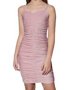 EXARUS Girls Spaghetti Strap/Long Sleeve Special Occasion Bodycon Ruched Dresses Teen Party Formal Graduation Dance - Lotus Root Pink 11 - View 3