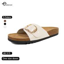 EVELLYHOOTD Women Suede Insole Cork Footbed One-Strap Big Buckle Clogs Unisex Sandals With Arch Support Comfort Buckle Flat Slippers [One Size Down] - Brown - View 4