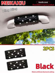 MEIKAXIU 2 Peças Protetor de Alça de Carro Interior em Tecido Brilhante e Confortável de Pele de Carneiro Falsa com Strass, Ajuste Universal - Pacote com 2 - Visão 5