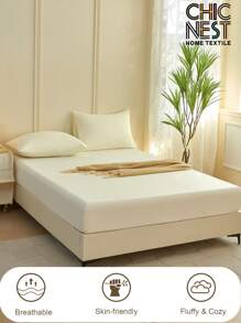 2/3 pièces Ensemble de draps housses de couleur blanche unie (1 pièce drap housse + 2 taies d'oreiller), protège-matelas, housse de matelas pour lit, ensemble de draps, doux et respirant, pour tous les formats de lit - simple, double, grand, queen, poche profonde jusqu'à 30 cm. Textile d'ameublement