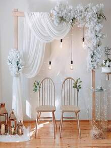 1pc 9.83ft Cream White Elastic Satin Backdrop, Opaque Fabric, Multi-Color Curtain, Photography Background, Suitable For Wedding, Party, Stage Decoration, Bridal Shower, Anniversary Party, Birthday Party, Valentine's Day Party, Halloween Party - White - View 2