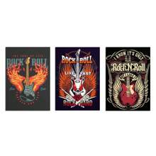 Set Of 1/3 Pcs Pop Rock Music Wall Arts Posters Witty Rock And Roll Guitar Design Pictures Canvas Printing Posters Bar Living Room Bedroom Home Decoration Unframed-Style ,Wall Art With Frame